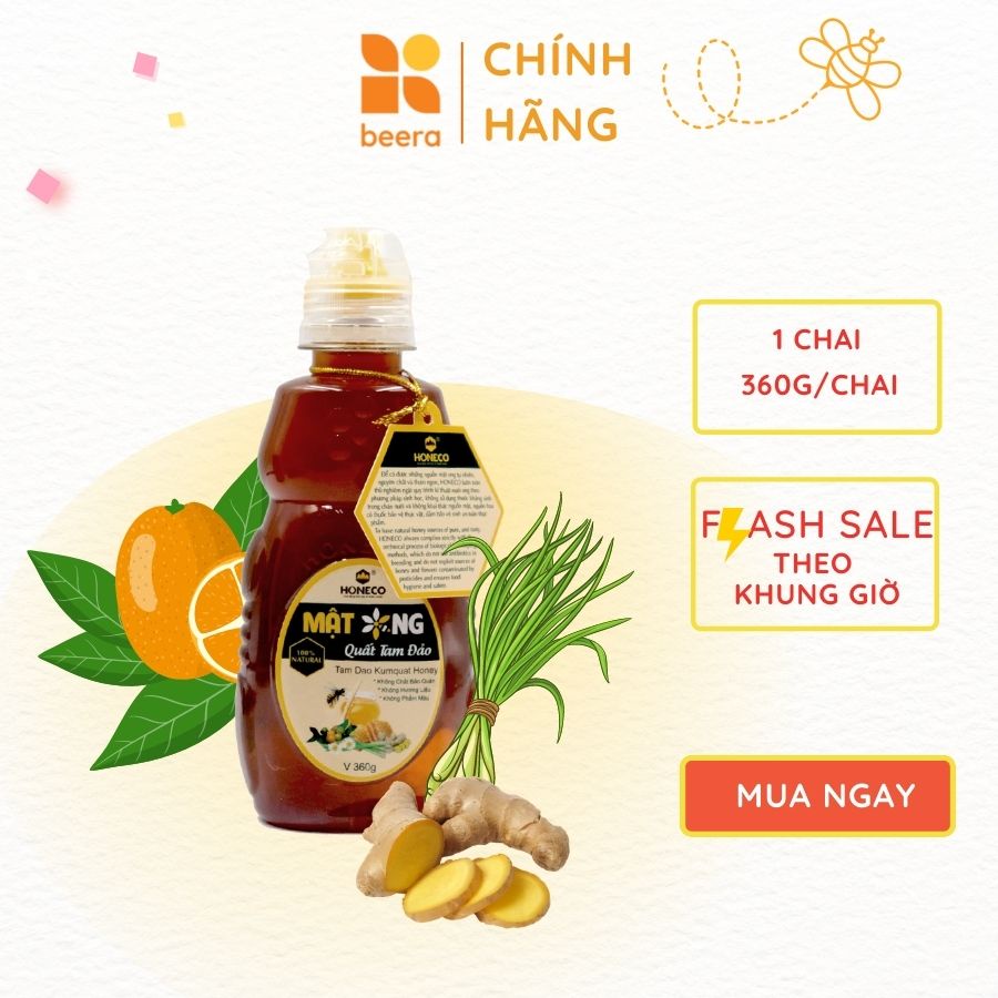 Mật Ong TAM ĐẢO Quất Gừng Sả Honeco Beera hỗ trợ giảm ho, giải nhiệt(360g)