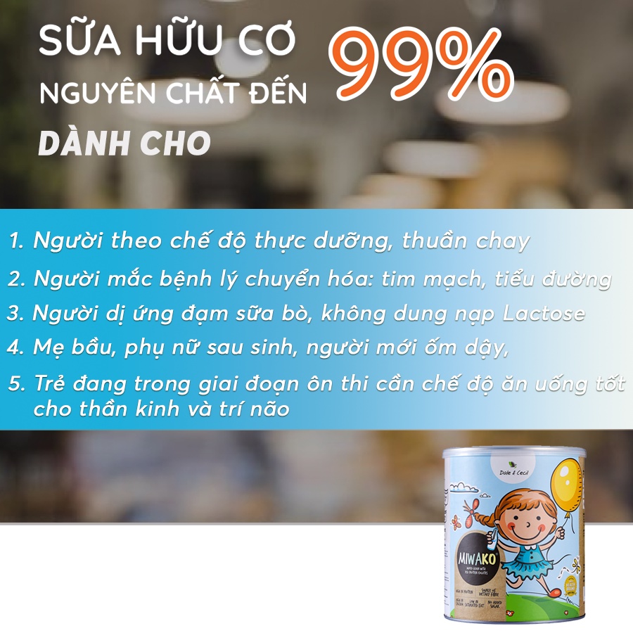 Sữa Organic MIWAKO nhập khẩu Malaysia, hộp 700g Vị Gạo, Sữa Hạt Hữu Cơ Không Chứa Đậu Nành - Nuti Vegan