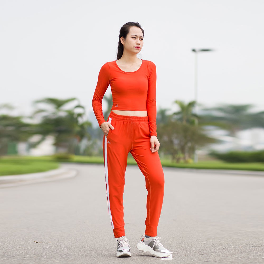 Set đồ tập Gym, yoga, zumba (Jogger phối trắng - Croptop Dài tay)