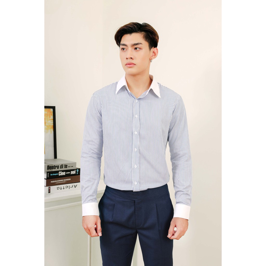 Áo sơ mi nam sọc xanh cổ bản to The Suits House SM00025