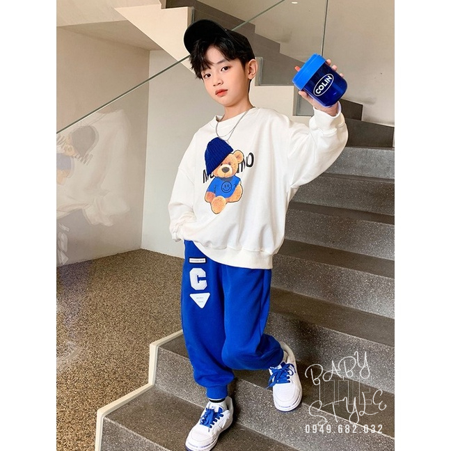 Bộ quần áo thu đông bé trai &quot;MOH|NO&quot; 14-48kg. Bộ dài tay cho bé 4-15 tuổi. Vải da cá dày dặn. G49