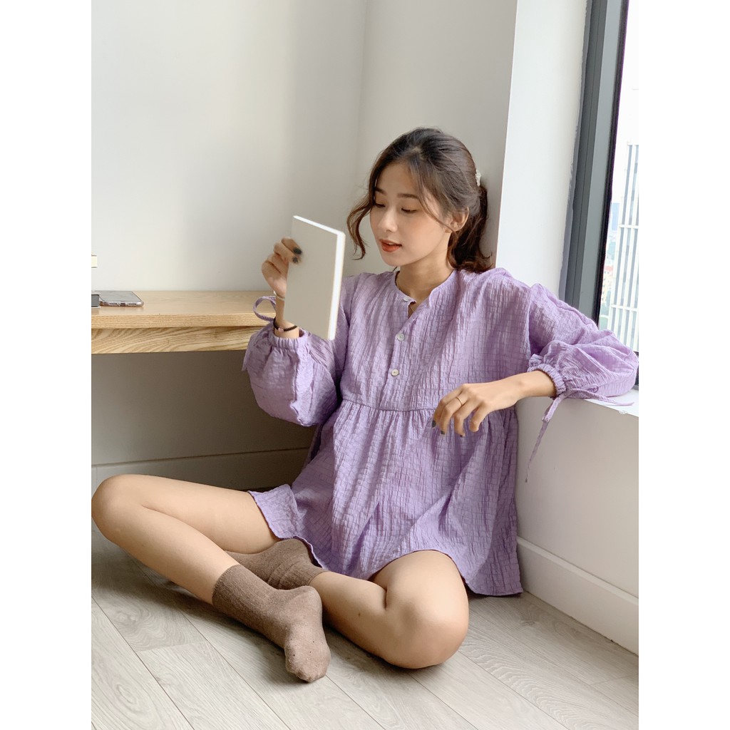 [Mã WASKT304 giảm 15% tối đa 30K đơn 99K] áo BBD cúc ngực vải nhún tầng TKA254 1994closet | BigBuy360 - bigbuy360.vn