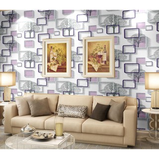 Decal giấy dán tường ô vuông trắng tím (khổ rộng 0.45m)