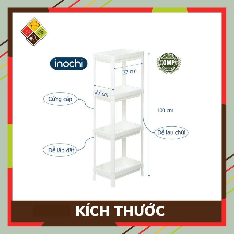 Kệ đa năng 4 tầng Inochi bằng nhựa kệ để đồ đa năng bằng nhựa phong cách Nhật Bản