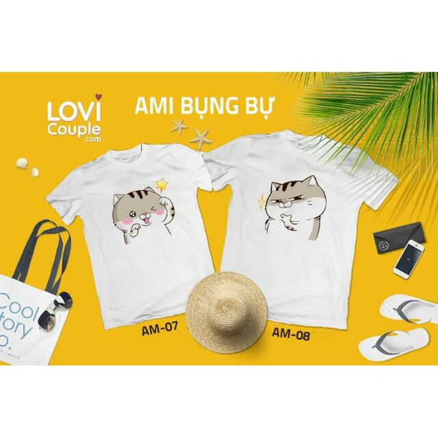 Phối áo cặp mèo ami siêu ngộ nghĩnh đáng yêu ( nhận in áo theo yêu cầu )