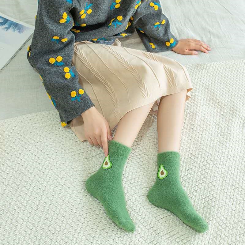 FINETOO Vớ Nhung San Hô Mềm Mại Dày Dặn Ấm Áp Màu Trái Cây Dễ Thương Cho Nữ