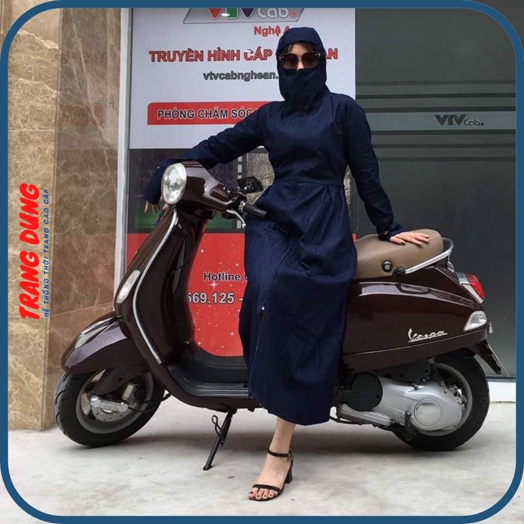 Áo Chống Nắng Nữ Toàn Thân Vải Bò Jean 2 Lớp Cao Cấp, Dáng Xòe Không Xẻ Sau Dài Kín Chân Thoáng Mát - Mẫu mới nhất 2022