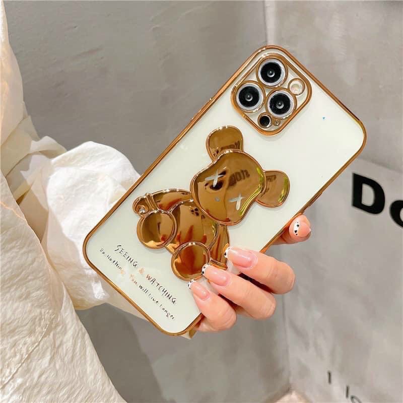 Ốp lưng iphone gấu KAWS bóng nổi 3D viền si cạnh vuông 7plus/8plus/x/xr/xs/11/12/13 pro/max/plus/promax