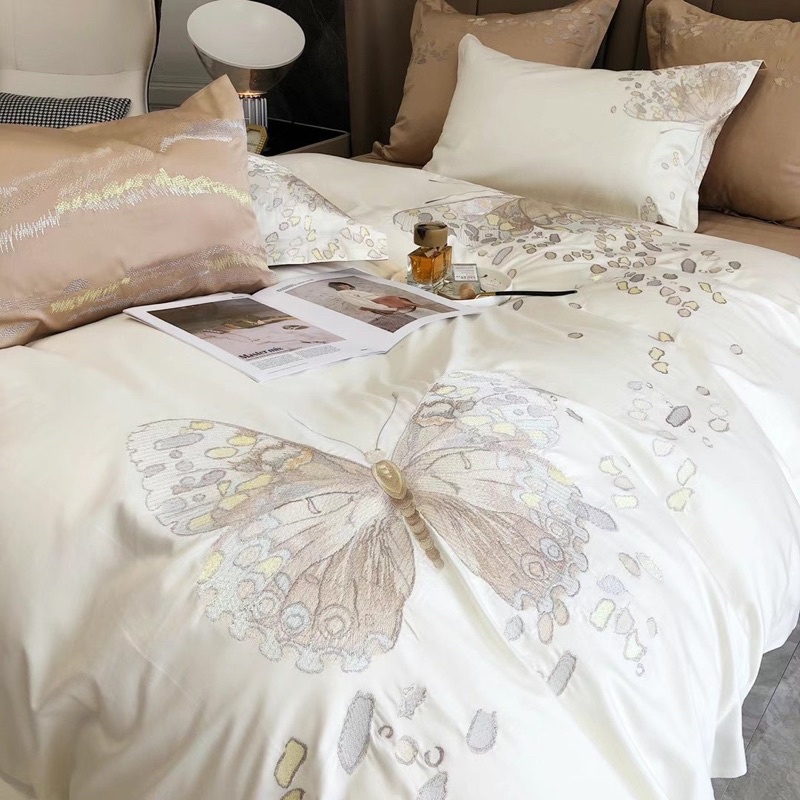 Chăn Ga Gối Lụa thêu Butterfly ánh kim siêu sang chảnh chất liệu cao cấp mềm mát dòng 100s