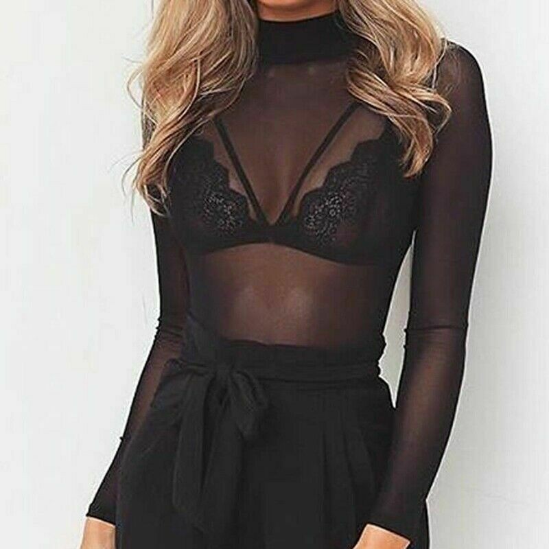 [Mã FASHIONT4WA2 giảm 10K đơn 50K] Áo thun dài tay thiết kế dạng lưới xuyên thấu quyến rũ cho nữ | BigBuy360 - bigbuy360.vn