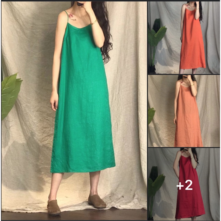 Đầm linen 2 dây chất linen tưng thoáng mát