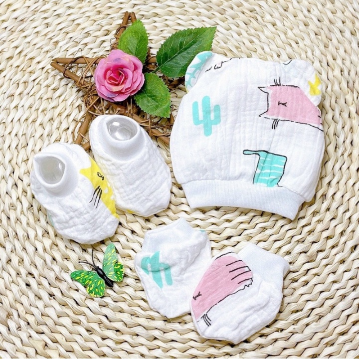 Set Mũ Bao Chân Bao Tay Cho Bé Sơ Sinh Giúp Bé Giữ Ấm Ổn Định Nhiệt Độ Cơ Thể MB26 Homedy Kids