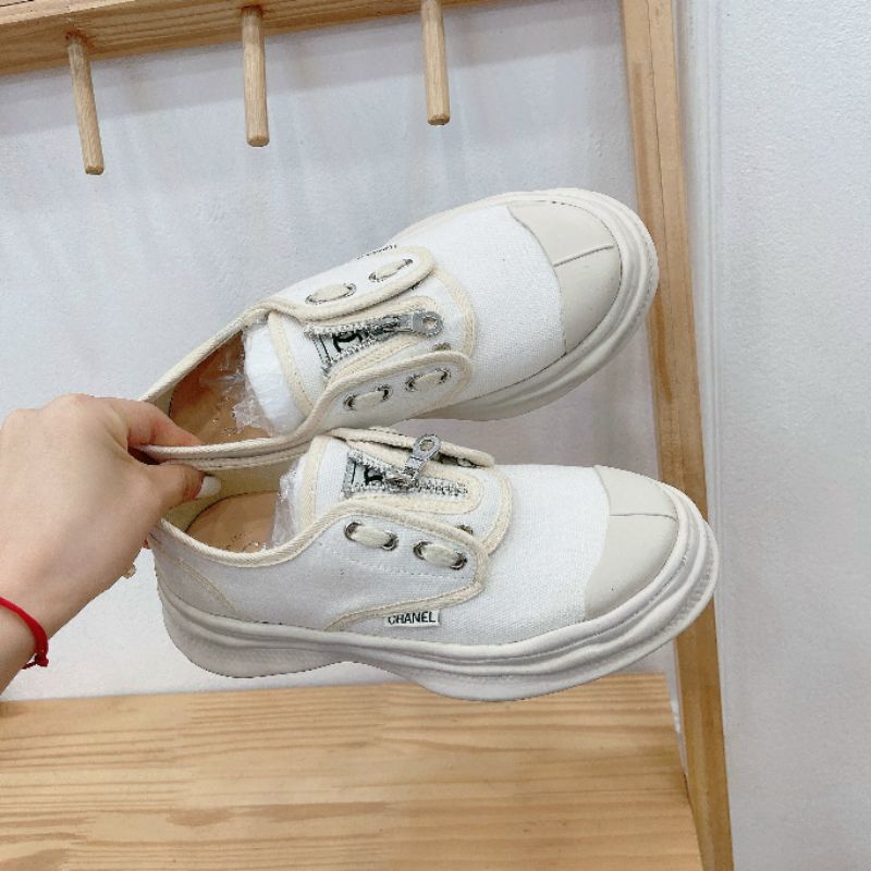 Lo(ẢNH THẬT) Giày Thể Thao Nữ Kem Kéo Khoá Dệt Mềm Êm Fullbox Bill Túi Hãng Cao Cấp