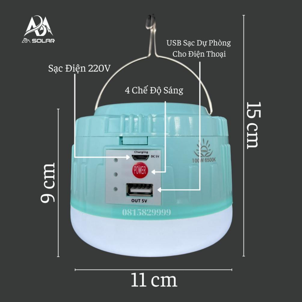 [100w] Bóng Đèn Tích Điện Năng Lượng Mặt Trời 100W LED Bulb , Tích Hợp Sạc Dự Phòng Cho Điện Thoại, Móc Treo - Vinda-MT