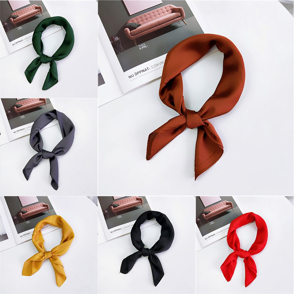 Khăn Choàng Cổ Hình Vuông Bằng Lụa Satin Màu Trơn Thời Trang Tinh Tế Cho Nữ