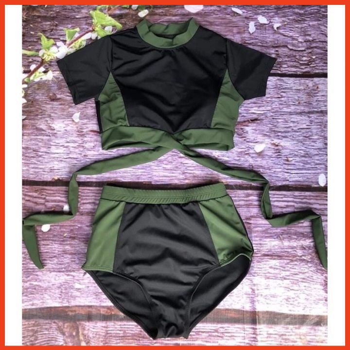 Bikini 2 Mảnh Cộc Tay Kiểu Đồ Tắm Biển Đồ Bơi Nữ Hàn Quốc