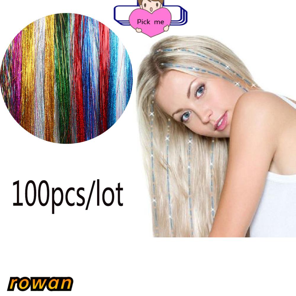 Set 100 dây kim tuyến nối tóc bằng lụa tổng hợp màu cầu vồng lấp lánh bán chạy cho bé gái dự tiệc