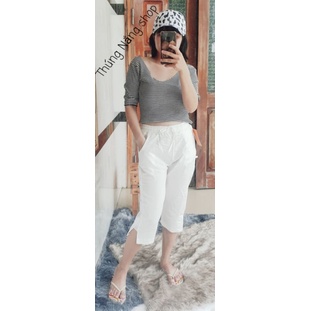 QUẦN NỮ CHẤT ĐŨI LỬNG, XẺ ỐNG, 2 MÀU ĐEN TRẮNG, FREESIZE