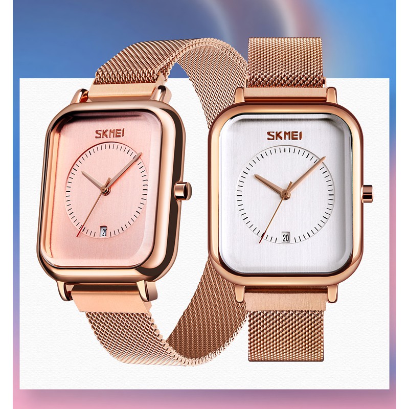 Đồng Hồ Quartz Mặt Vuông Dây Thép Không Gỉ Skmei