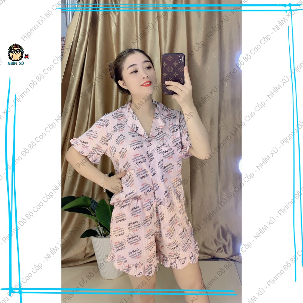 Đồ Bộ Ngủ Pijama Mặc Nhà Vải Gấm Cao Cấp CC Graffity Quần Đùi Áo Tay Ngắn | BigBuy360 - bigbuy360.vn