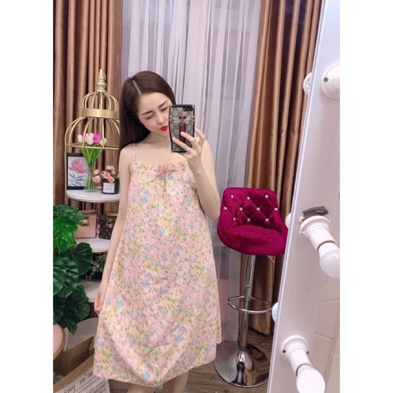 Đầm ngủ 2 dây lụa mặc nhà siêu mát