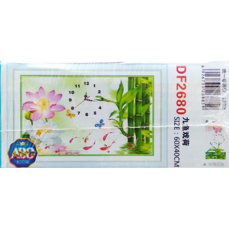 TRANH ĐÍNH ĐÁ ABC 3D ĐỒNG HỒ HOA SEN DF2680 (TRANH TỰ ĐÍNH) KT: 60X40CM