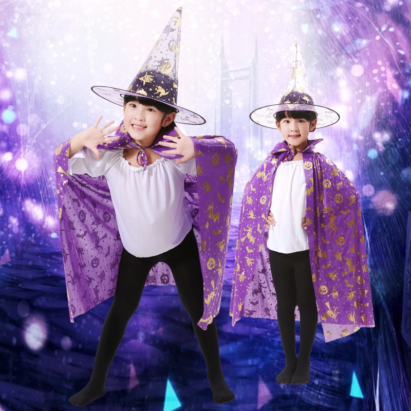 Áo Choàng Phù Thủy Hoá Trang Haloween Kèm Mũ