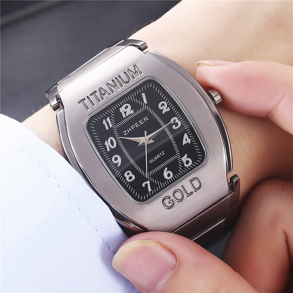 Men's Fashion Sport Quartz Watch Wine Barrel Square Titanium Alloy Band Business Leisure Watches