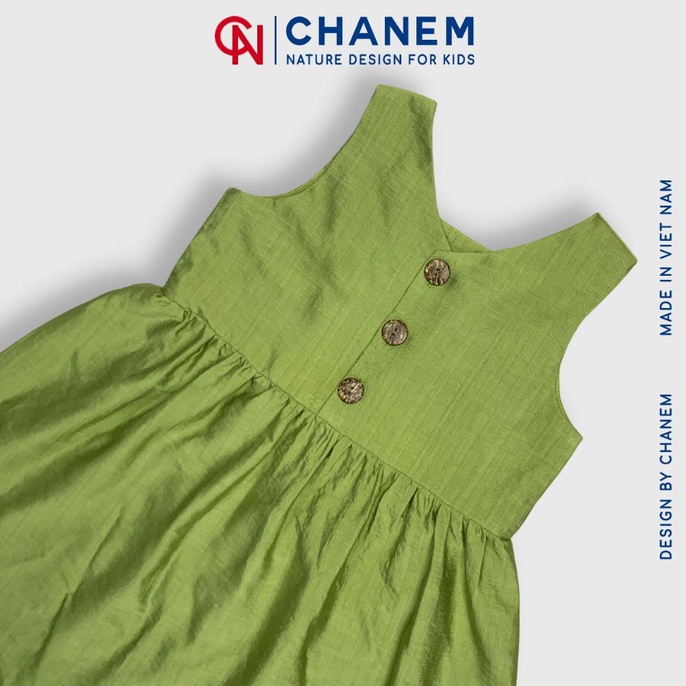 Đầm bé gái CHANEM cổ vuông xanh bơ phối cúc CERI DRESS chất đũi tằm cao cấp, mềm mại - Fashion Design For Kid