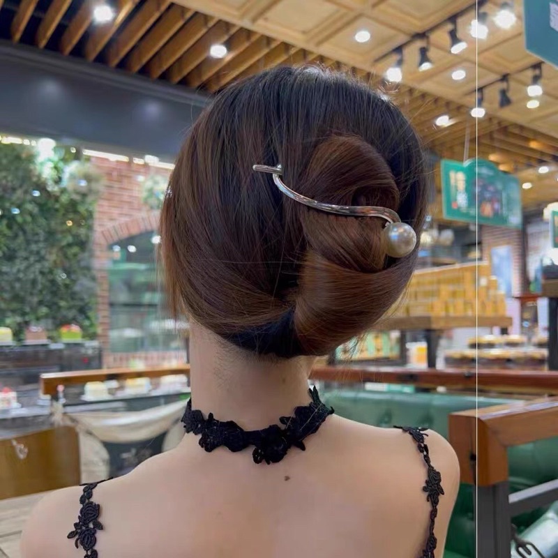 Kẹp tóc búi kim loại đính hạt độc lạ tiểu thư K20