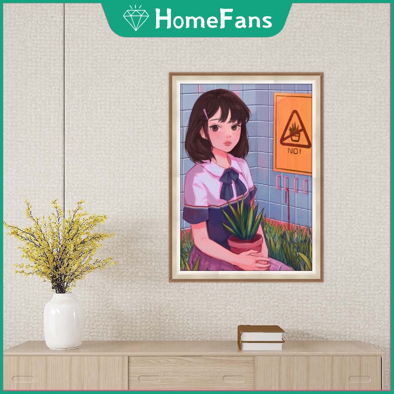 Bộ tranh đính đá 5D họa tiết cô gái hoạt hình độc đáo kích thước 30x40cm diy dùng trang trí