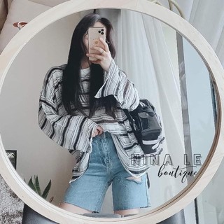 Áo len kẻ dáng rộng hot hit