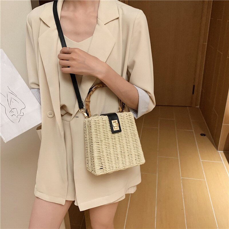 Túi Đeo Chéo JASMIN NOIR Bằng Rơm Phong Cách Cổ Điển Đơn Giản Cho Nữ