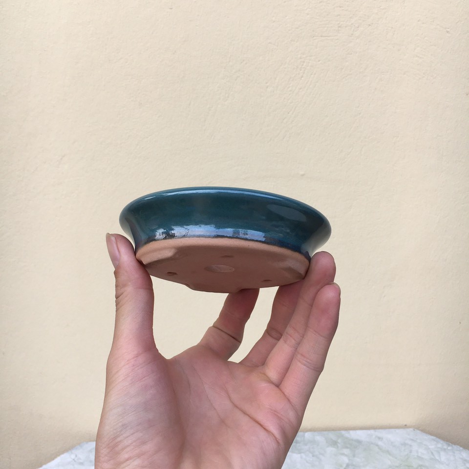 Chậu bonsai Tròn mini men xanh ngọc gốm Bát tràng 1 size BM-89