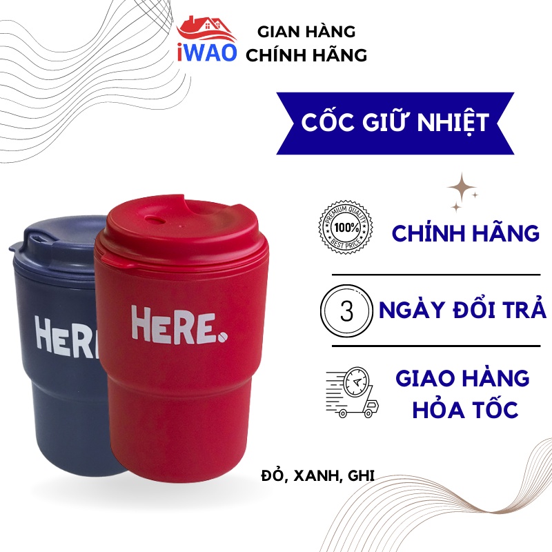 Cốc uống cafe, ly giữ nhiệt uống nước 2 lớp kèm nắp xoay có lỗ cắm ống hút 320ml Yamada hàng nội địa Nhật Bản