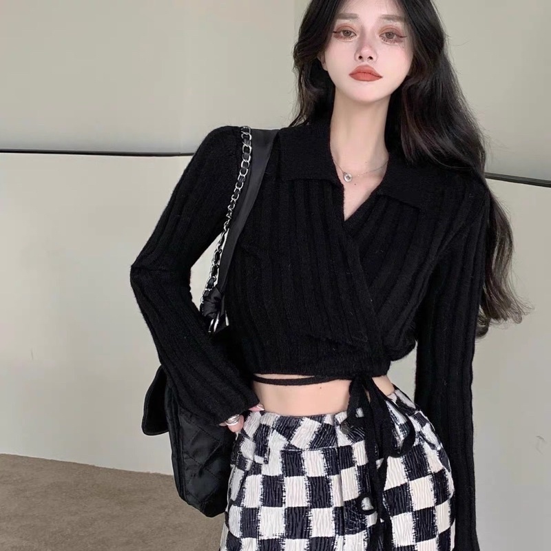 ÁO CROPTOP THUN LEN ĐŨA THẮT DÂY EO
