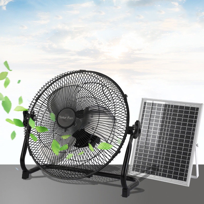 Quạt tích điện năng lượng mặt trời Solar Fan dạng nằm để sàn siêu mát 12 chế độ gió 12000mAh, kèm tấm pin NLMT 12W