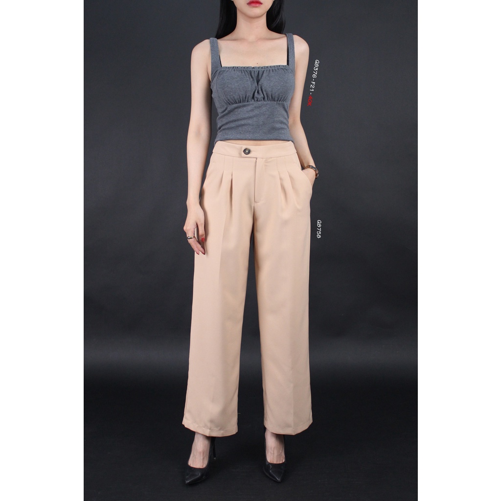 Q8376 - Áo thun 2 dây F21 croptop bản to, xếp trước
