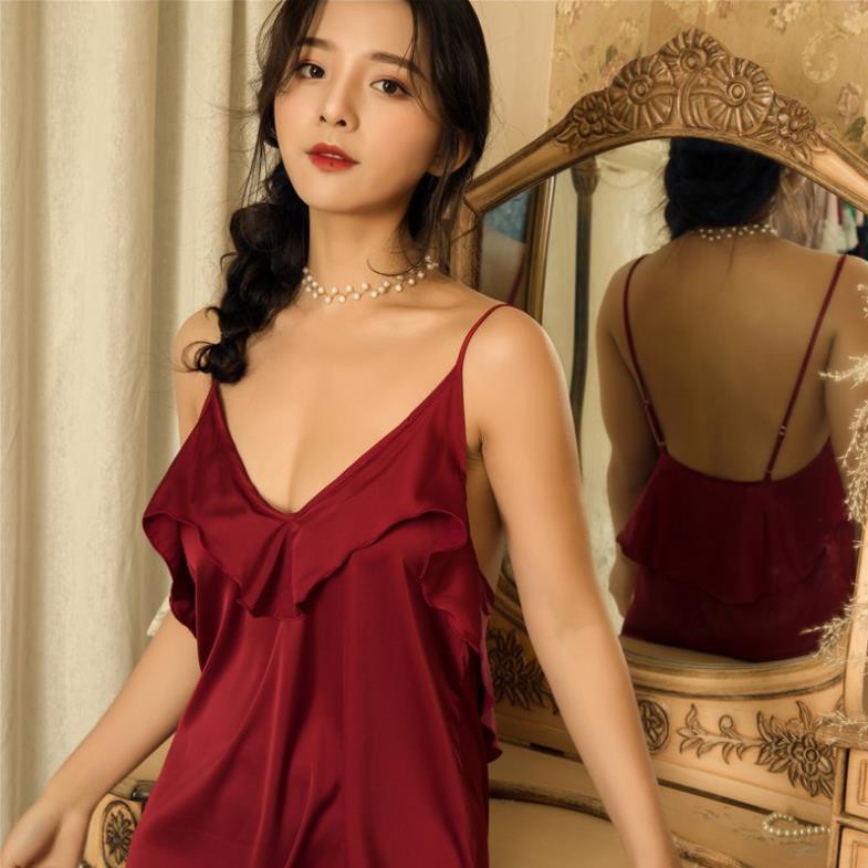 Váy ngủ sexy San San đắp bèo lụa satin cao cấp - đầm ngủ sexy lụa | BigBuy360 - bigbuy360.vn