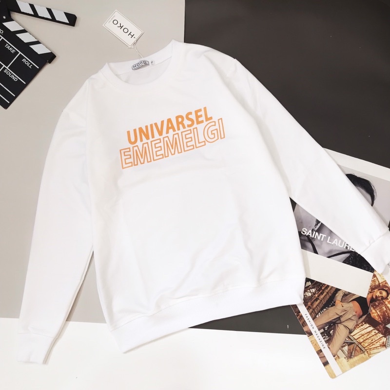 Áo nỉ nam nữ tay dài cổ tròn - thu đông phối đen trăng in chữ form dáng chuẩn chất nỉ dầy min | BigBuy360 - bigbuy360.vn