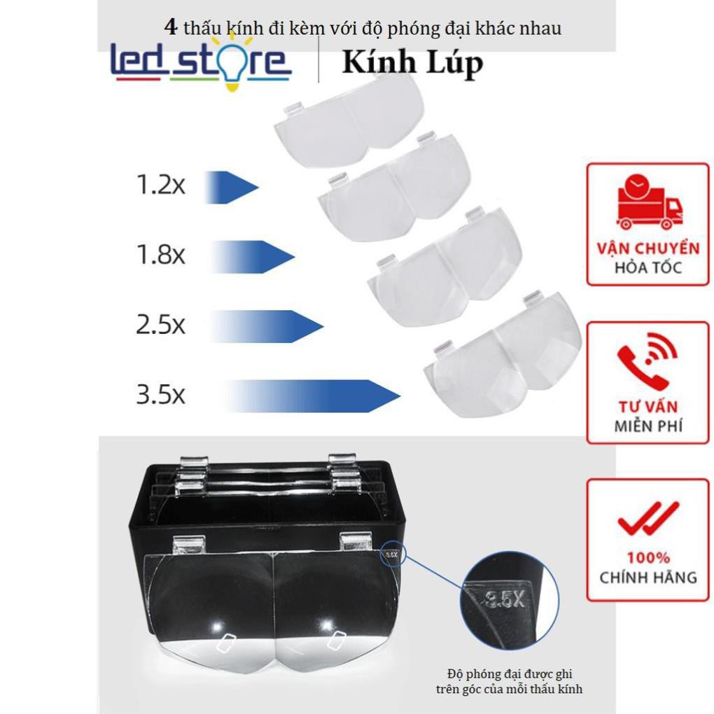 [LEDS] Kính Lúp Đeo Đầu Có Đèn 81001-F ( 4 MẮT KÍNH ĐEO MẮT 1.2x - 1.8x - 2.5x - 3.5x )