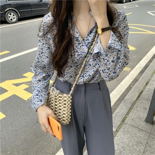 (ORDER) Áo sơ mi nữ dài tay hoa nhí vintage đơn giản nhẹ nhàng sang trọng Hàn Quốc hè 2020