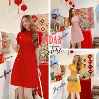 Đầm dự tiệc sườn xám cách tân hạt viền 3 màu