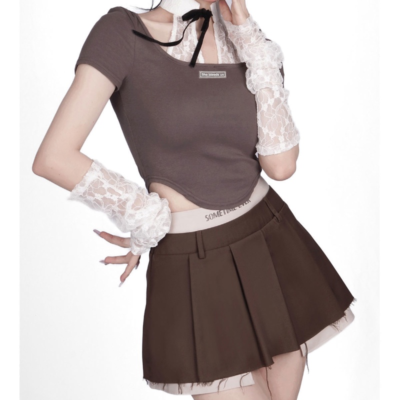 COZOK Áo Thun Ngắn Tay Thắt Nơ Eo Xinh Xắn Cho Nữ