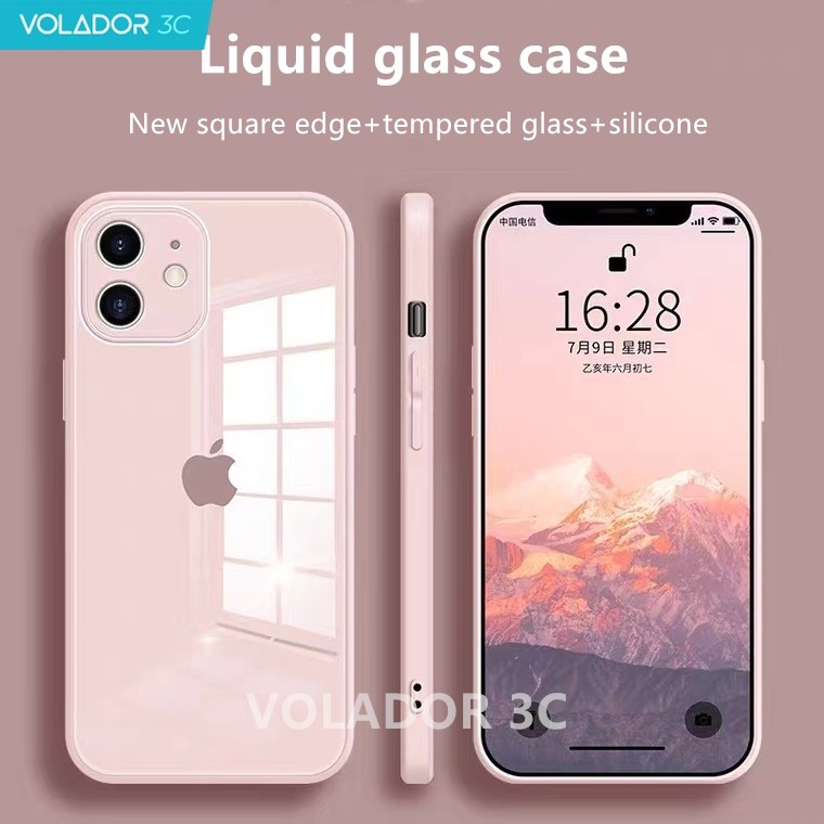 Ốp lưng thủy tinh Iphone Silicone lỏng chống trượt Cạnh vuông 9H Cứng cho iPhone 12 11 Pro Max XR XS Max 6 6s 7 8 Plus Chống va đập Vỏ bảo vệ máy ảnh | BigBuy360 - bigbuy360.vn