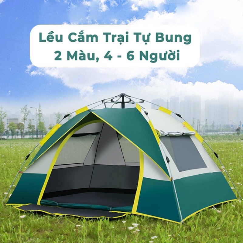 Lều cắm trại tự bung, Lều du lịch dã ngoại tự bung gấp gọn chống nước dành cho 4-6 người ,2 Cửa 2 Lớp Thông Thoáng