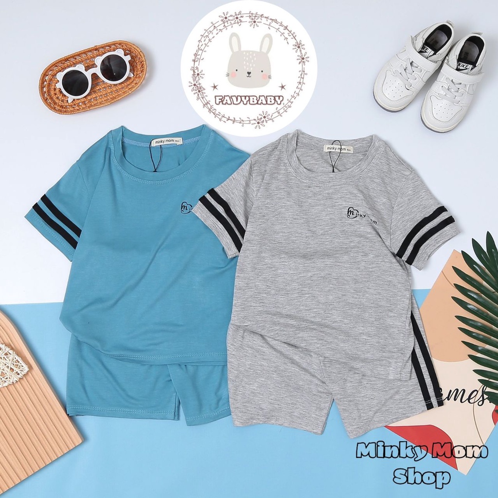 Đồ Bộ MINKY MOM Chính Hãng Bé Trai Bé Gái Tay Ngắn Sọc Thể Thao Năng Động Màu Trơn Trẻ Em 8-18kg 0 - 5 Tuổi - Favybaby
