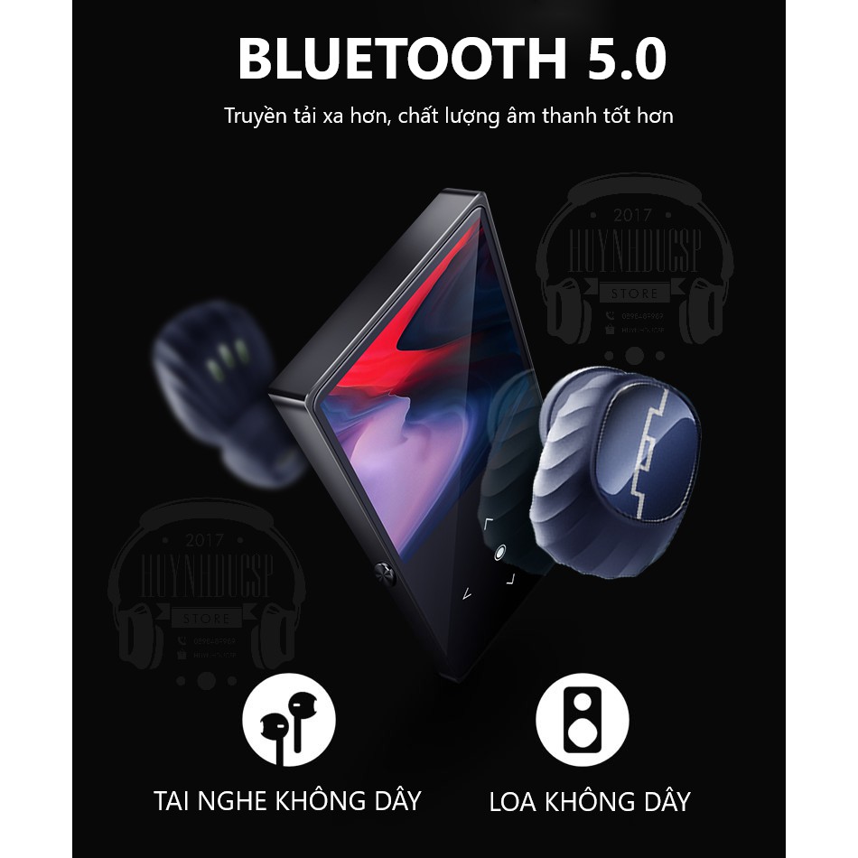 Máy nghe nhạc Bluetooth Benjie K8 Lossless Loa ngoài Hifi Kèm tai nghe và bộ quà tặng Vỏ nhôm nguyên khối