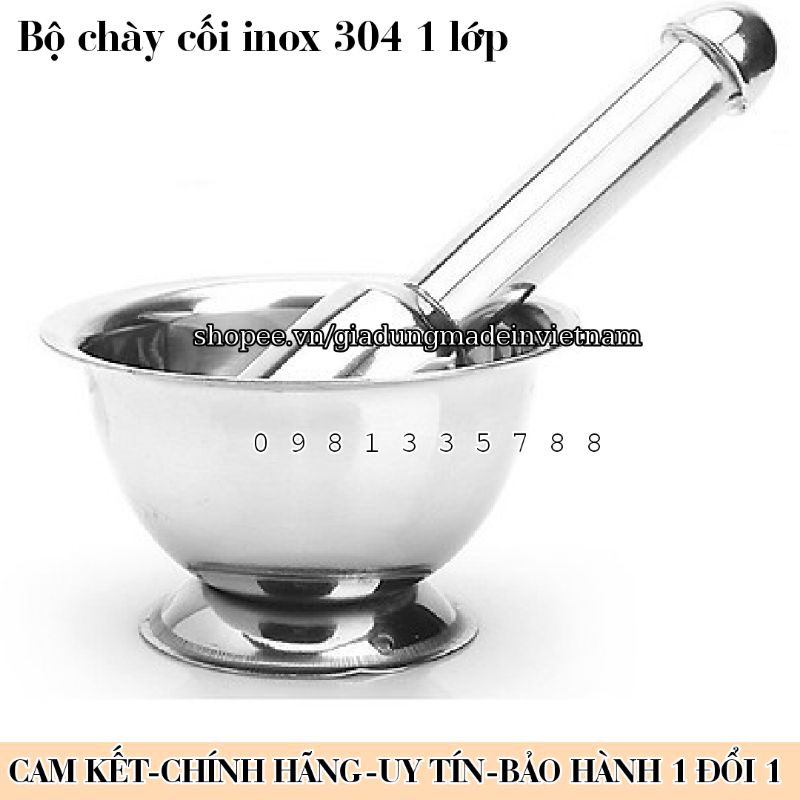 [VIETCOOK OFFICIAL] Bộ chày cối inox 304 cao cấp Vietcook cối inox 1, 2 lớp đủ size 10, 12, 14, 16, 18 cm