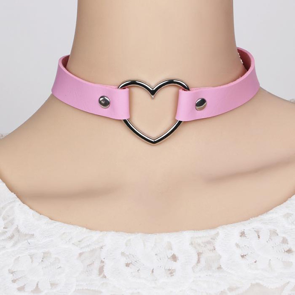 Vòng Cổ Choker Giả Da Mặt Trái Tim Thời Trang Cho Nữ